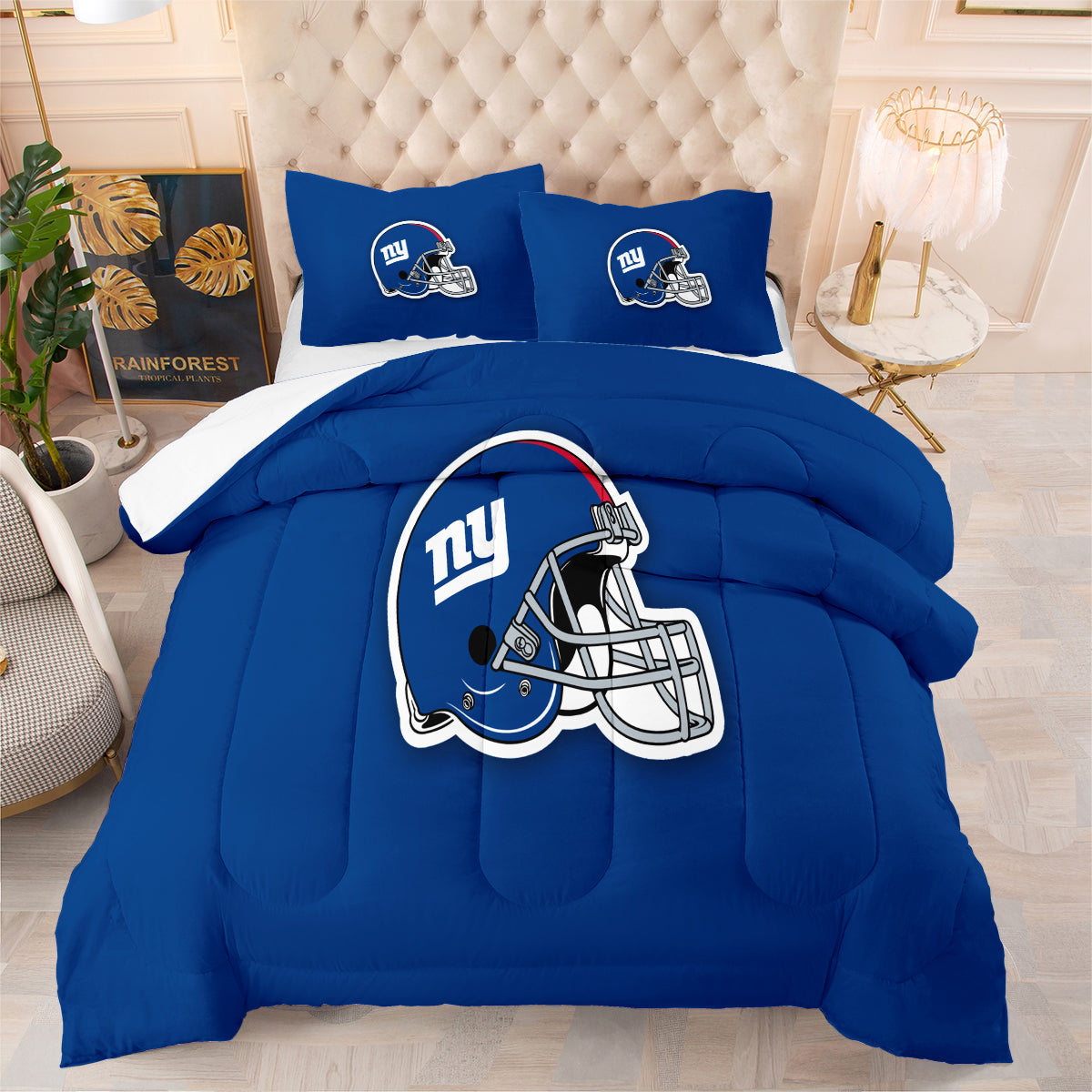 New York Rugby Giants Comforter Pillowcases 3PC Sets Blanket All Season Reversible Quilted Duvet