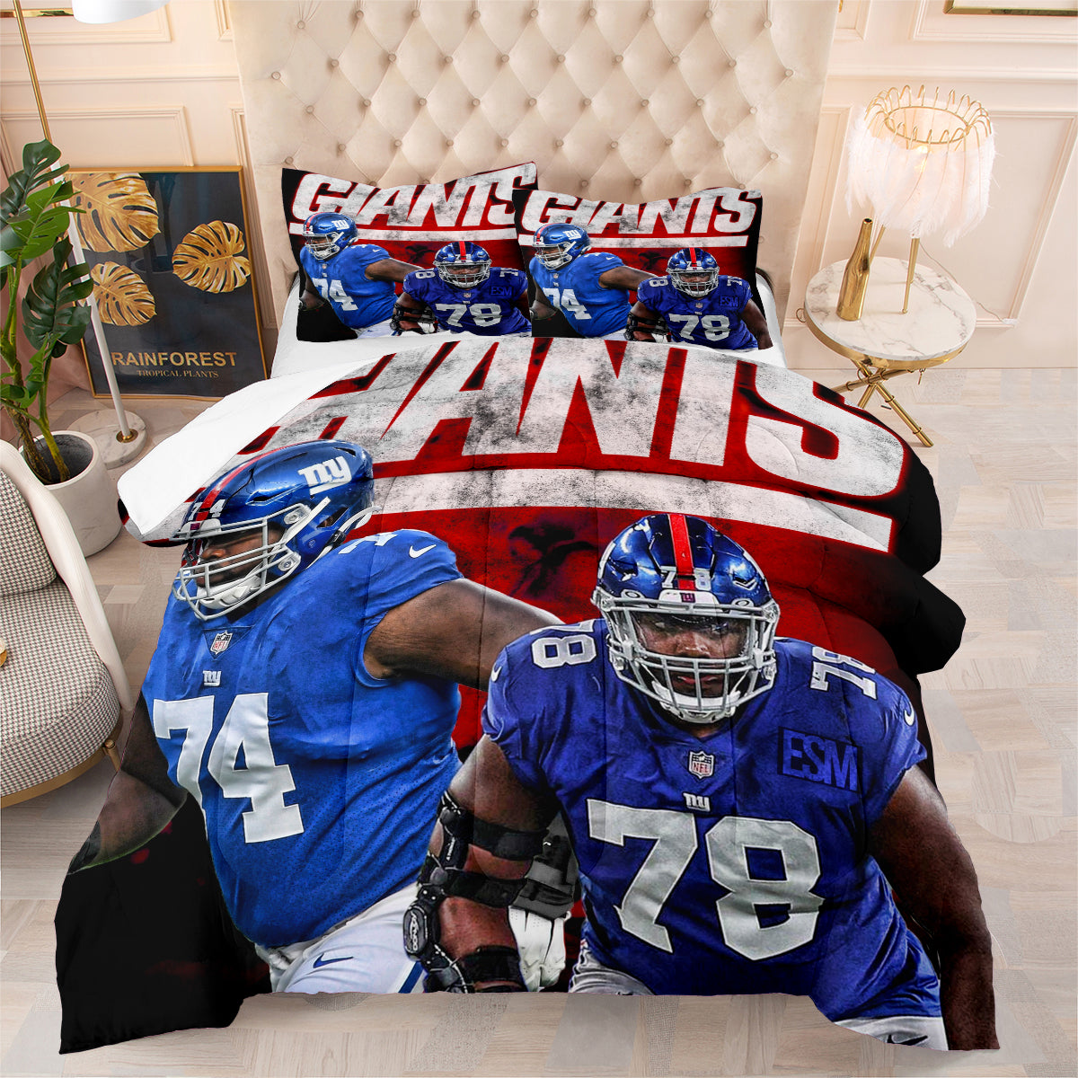 New York Rugby Giants Comforter Pillowcases 3PC Sets Blanket All Season Reversible Quilted Duvet