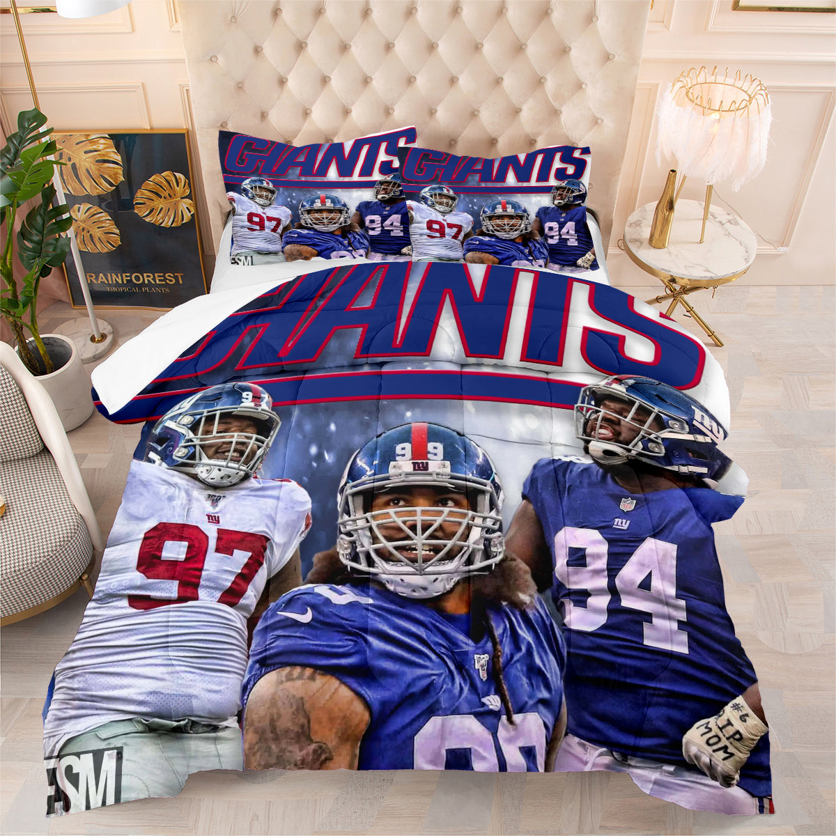 New York Rugby Giants Comforter Pillowcases 3PC Sets Blanket All Season Reversible Quilted Duvet