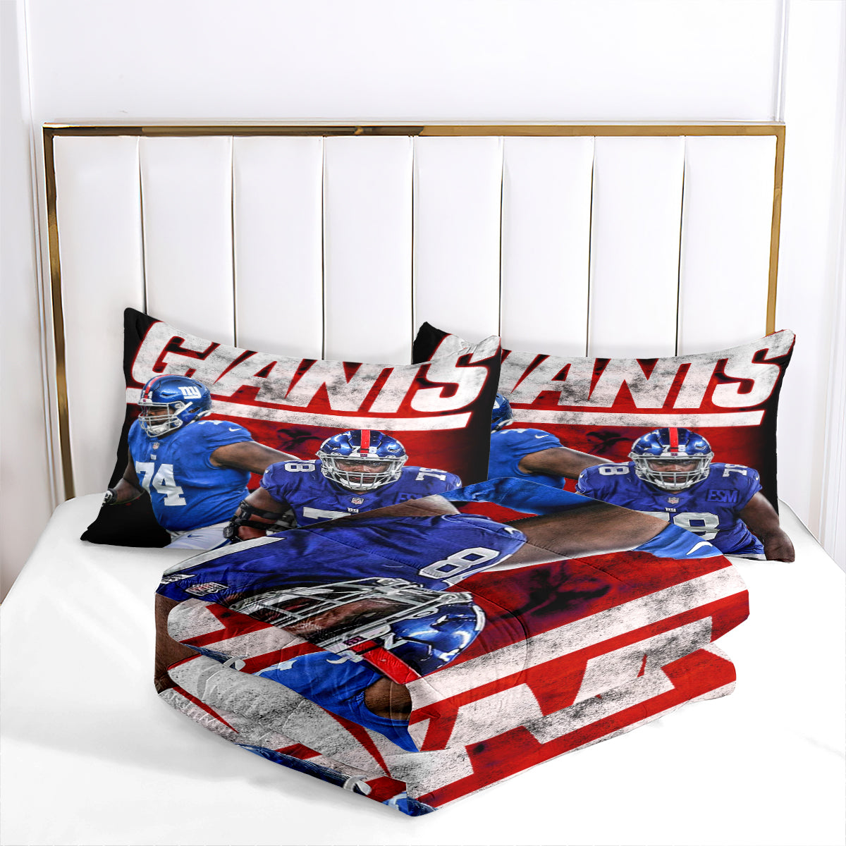 New York Rugby Giants Comforter Pillowcases 3PC Sets Blanket All Season Reversible Quilted Duvet