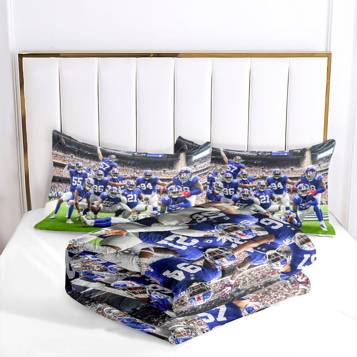 New York Rugby Giants Comforter Pillowcases 3PC Sets Blanket All Season Reversible Quilted Duvet