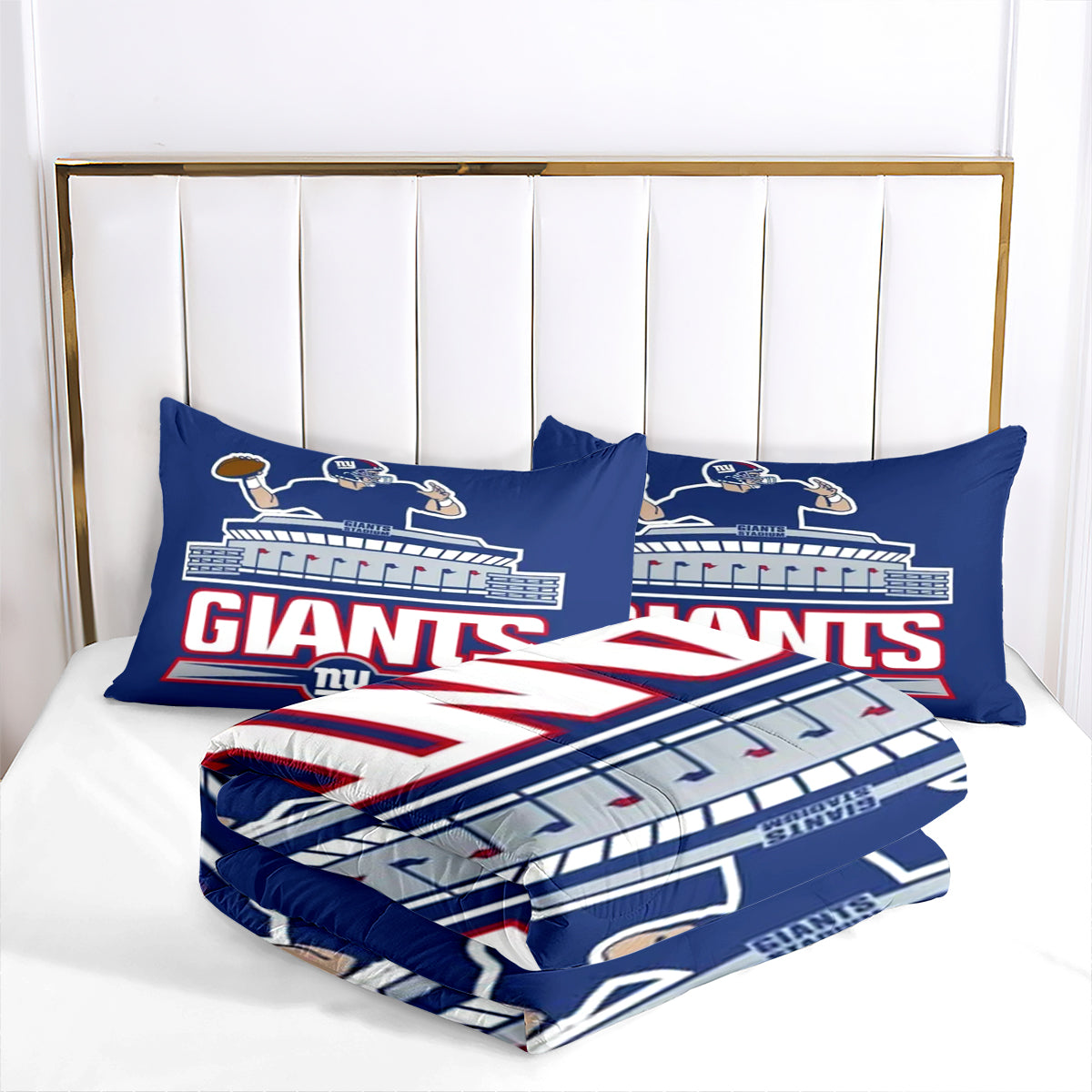 New York Rugby Giants Comforter Pillowcases 3PC Sets Blanket All Season Reversible Quilted Duvet