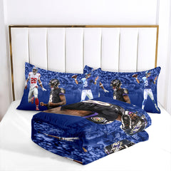 New York Rugby Giants Comforter Pillowcases 3PC Sets Blanket All Season Reversible Quilted Duvet