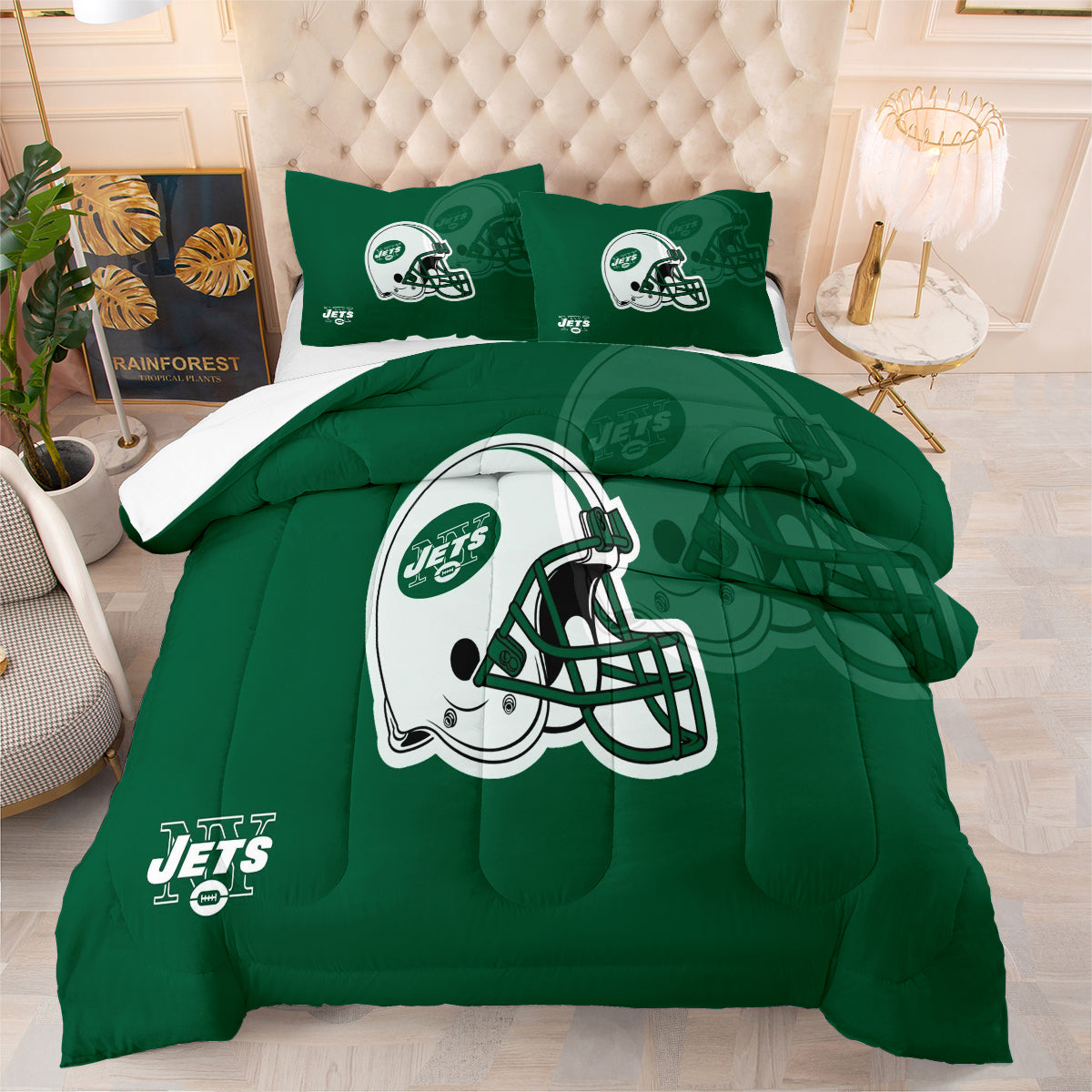 New York Rugby Jets Comforter Pillowcases 3PC Sets Blanket All Season Reversible Quilted Duvet