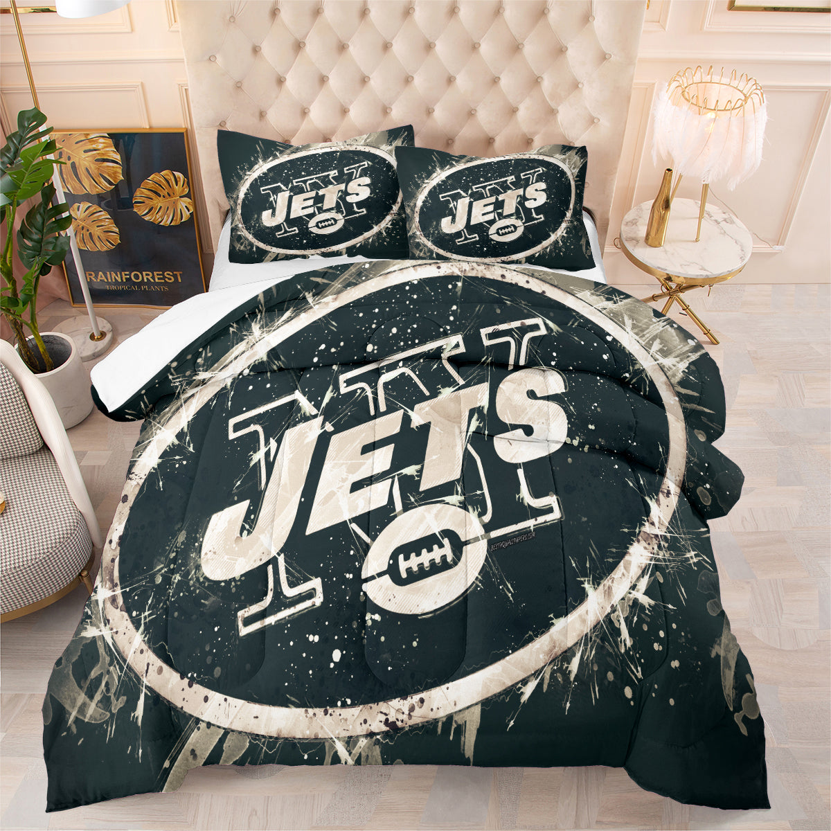 New York Rugby Jets Comforter Pillowcases 3PC Sets Blanket All Season Reversible Quilted Duvet