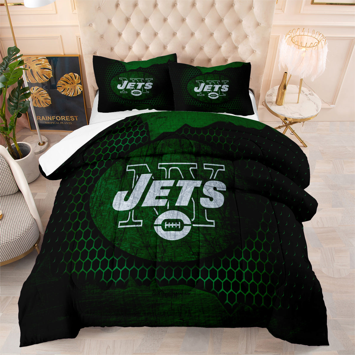 New York Rugby Jets Comforter Pillowcases 3PC Sets Blanket All Season Reversible Quilted Duvet