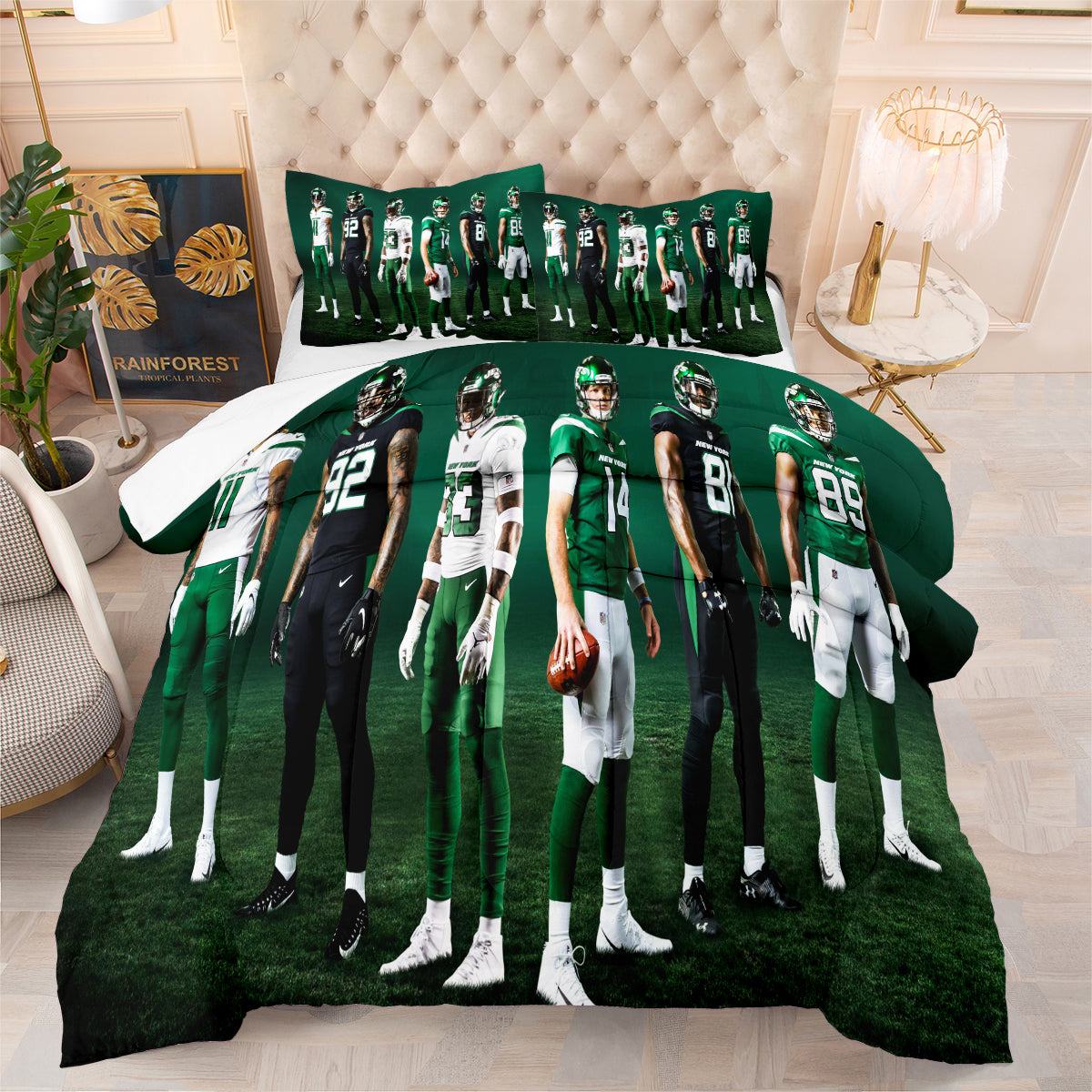 New York Rugby Jets Comforter Pillowcases 3PC Sets Blanket All Season Reversible Quilted Duvet