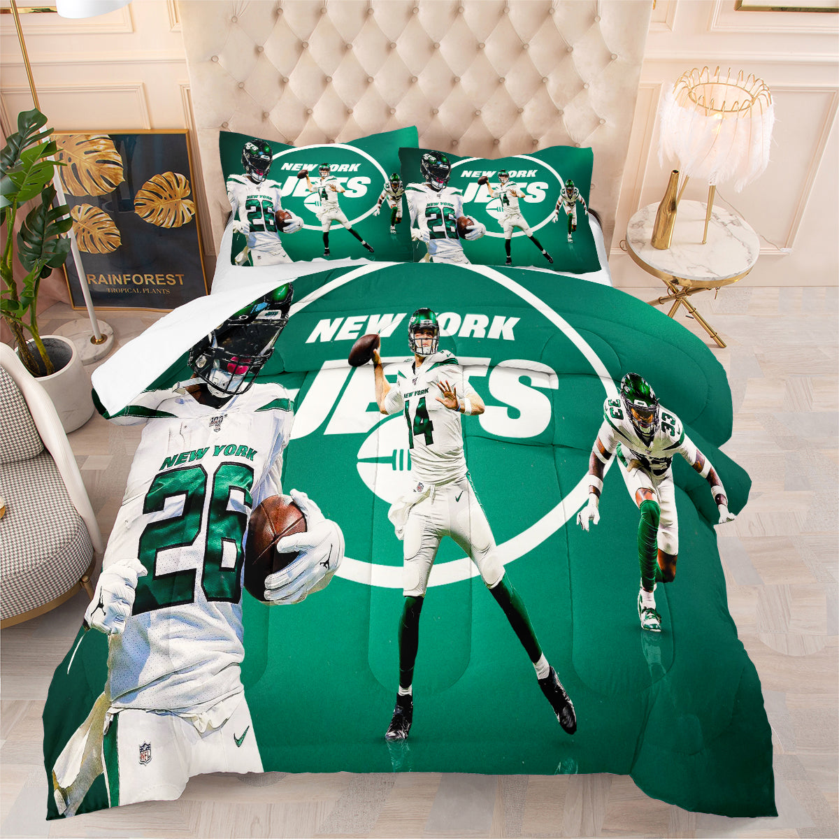 New York Rugby Jets Comforter Pillowcases 3PC Sets Blanket All Season Reversible Quilted Duvet