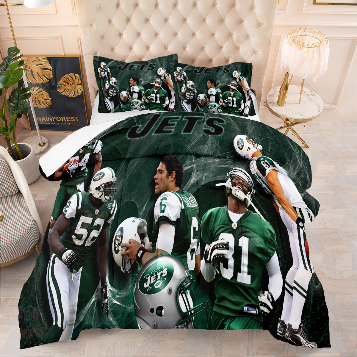 New York Rugby Jets Comforter Pillowcases 3PC Sets Blanket All Season Reversible Quilted Duvet