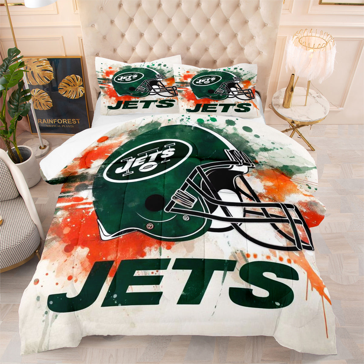 New York Rugby Jets Comforter Pillowcases 3PC Sets Blanket All Season Reversible Quilted Duvet