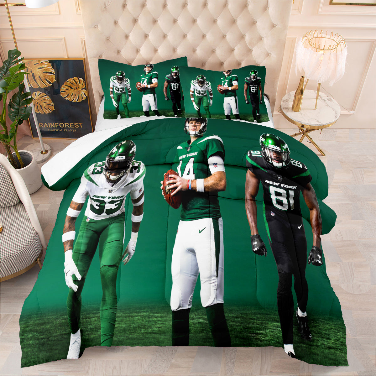 New York Rugby Jets Comforter Pillowcases 3PC Sets Blanket All Season Reversible Quilted Duvet