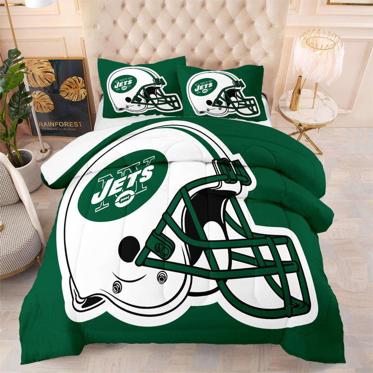 New York Rugby Jets Comforter Pillowcases 3PC Sets Blanket All Season Reversible Quilted Duvet