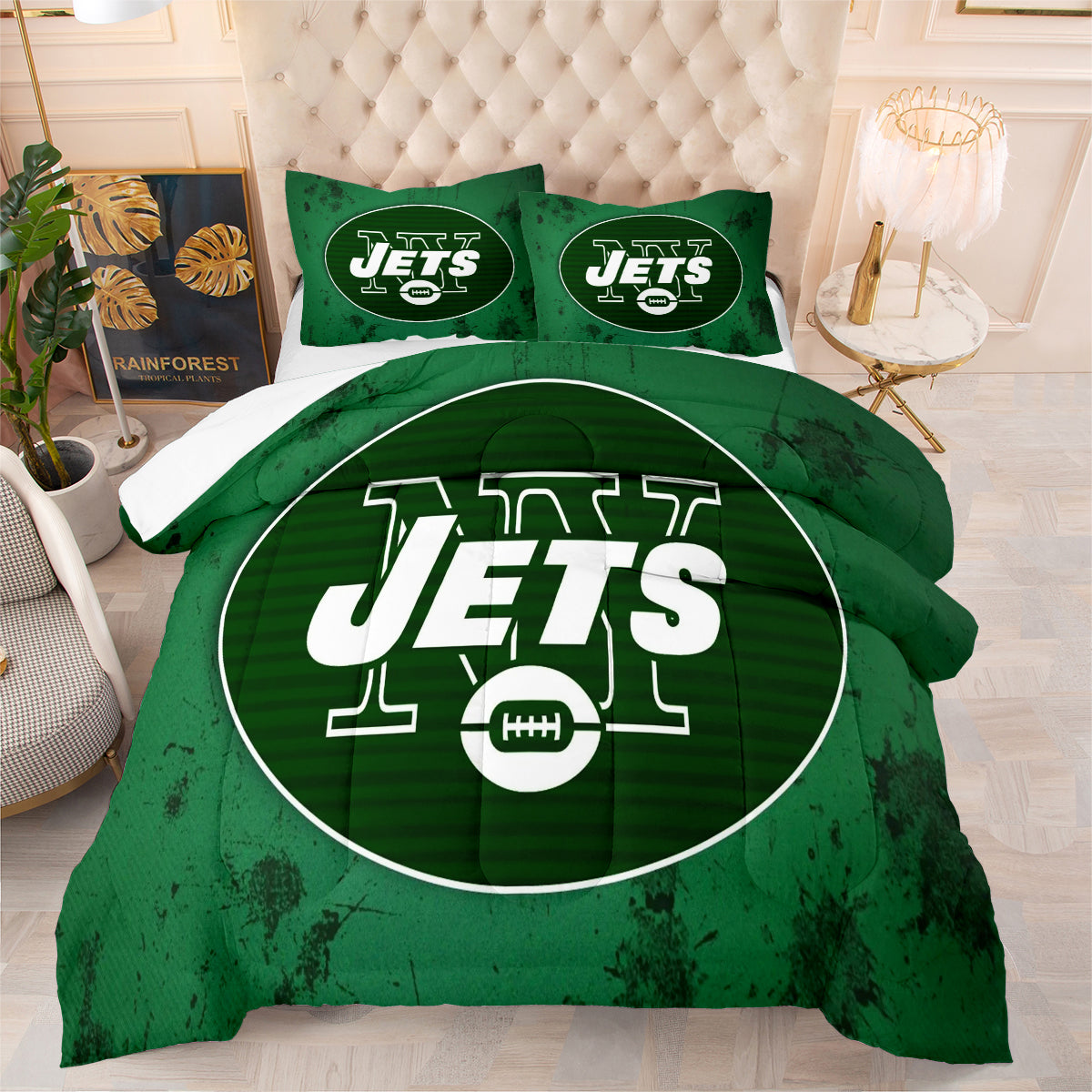 New York Rugby Jets Comforter Pillowcases 3PC Sets Blanket All Season Reversible Quilted Duvet