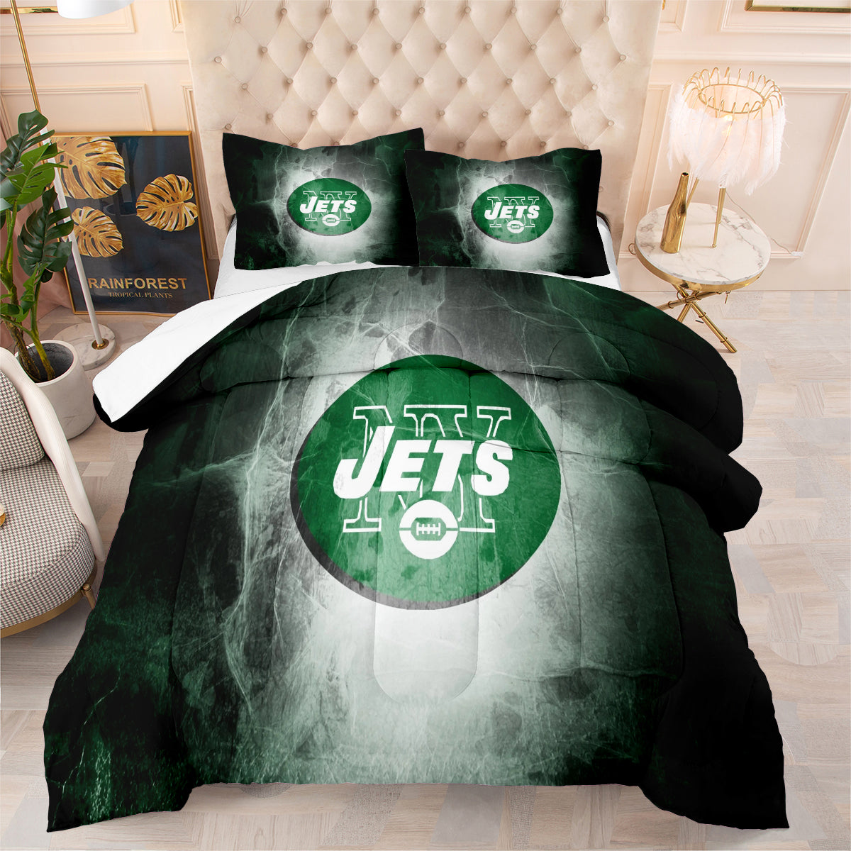 New York Rugby Jets Comforter Pillowcases 3PC Sets Blanket All Season Reversible Quilted Duvet