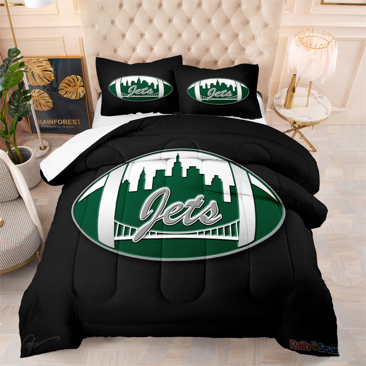 New York Rugby Jets Comforter Pillowcases 3PC Sets Blanket All Season Reversible Quilted Duvet