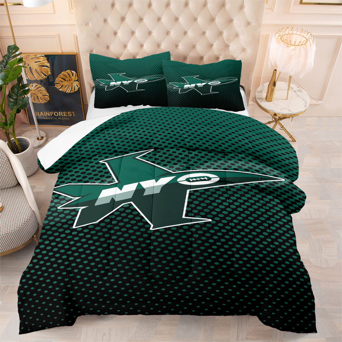 New York Rugby Jets Comforter Pillowcases 3PC Sets Blanket All Season Reversible Quilted Duvet