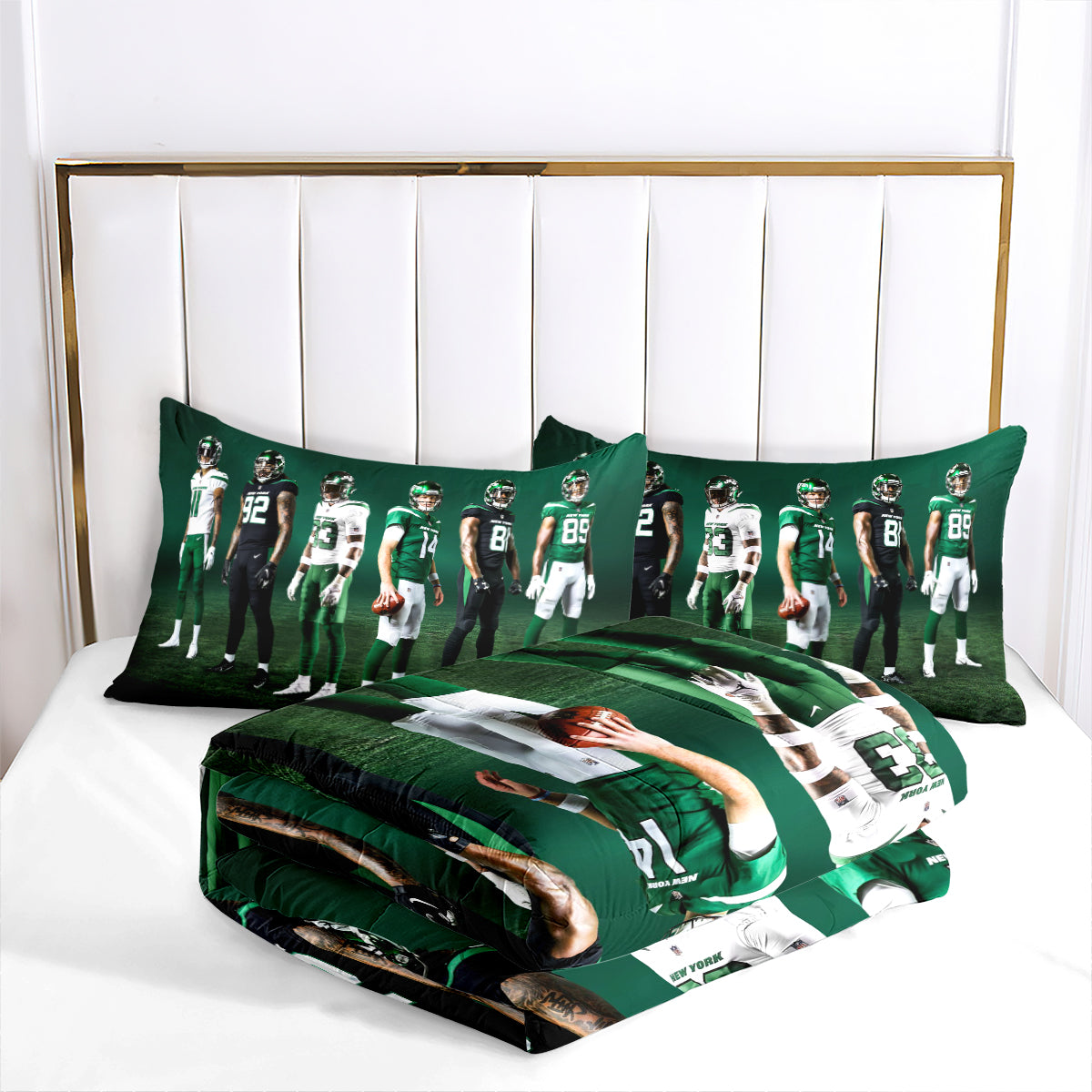 New York Rugby Jets Comforter Pillowcases 3PC Sets Blanket All Season Reversible Quilted Duvet