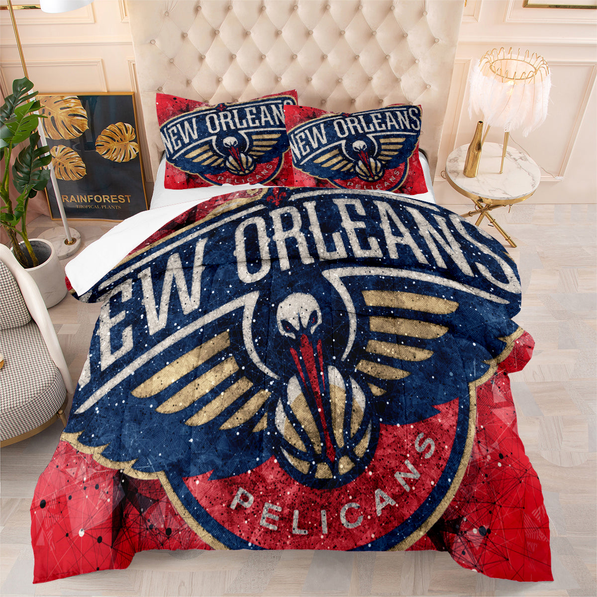 New Orleans Basketball Pelicans Comforter Pillowcases 3PC Sets All Season Reversible Quilted Duvet