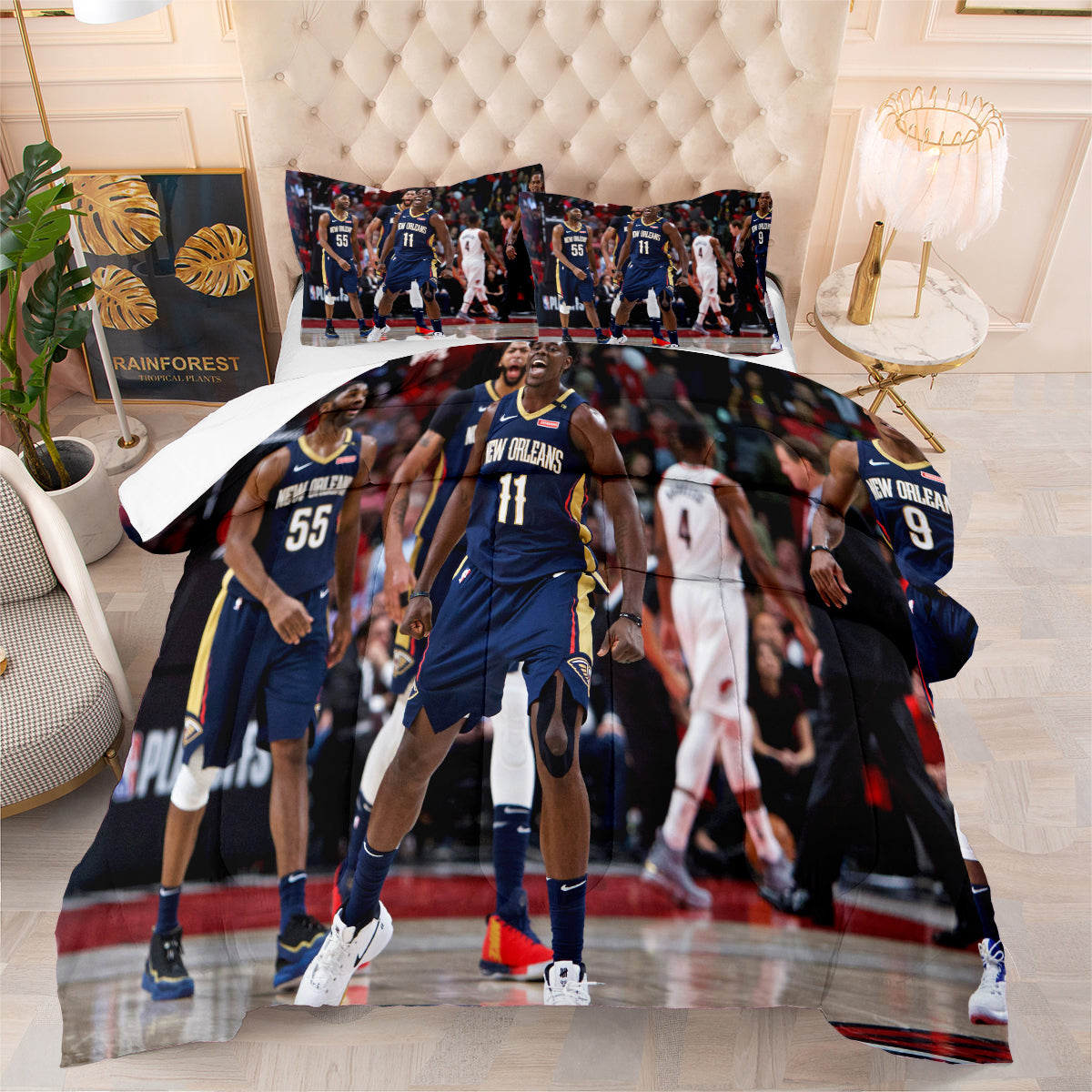 New Orleans Basketball Pelicans Comforter Pillowcases 3PC Sets All Season Reversible Quilted Duvet