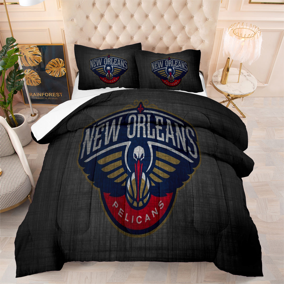 New Orleans Basketball Pelicans Comforter Pillowcases 3PC Sets All Season Reversible Quilted Duvet