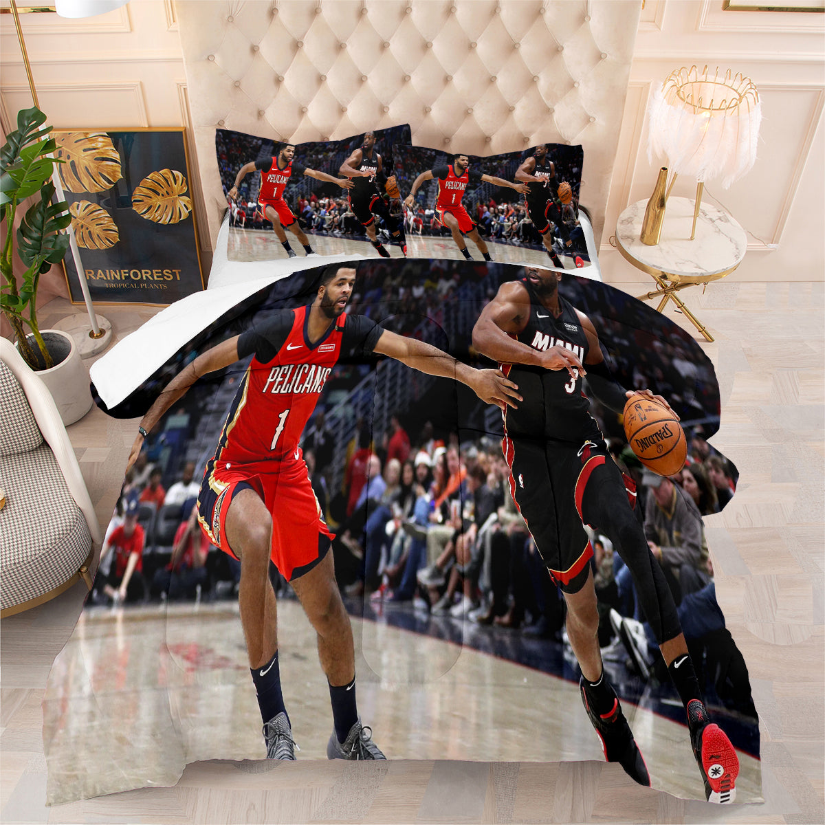 New Orleans Basketball Pelicans Comforter Pillowcases 3PC Sets All Season Reversible Quilted Duvet