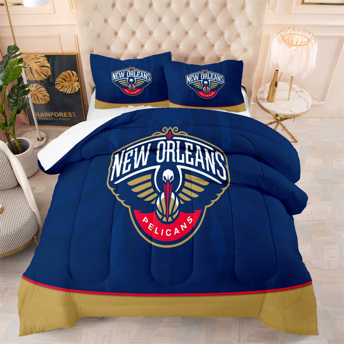 New Orleans Basketball Pelicans Comforter Pillowcases 3PC Sets All Season Reversible Quilted Duvet