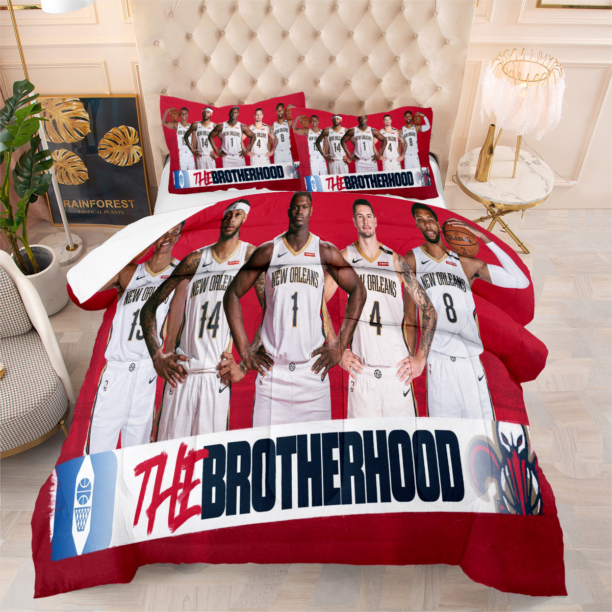 New Orleans Basketball Pelicans Comforter Pillowcases 3PC Sets All Season Reversible Quilted Duvet