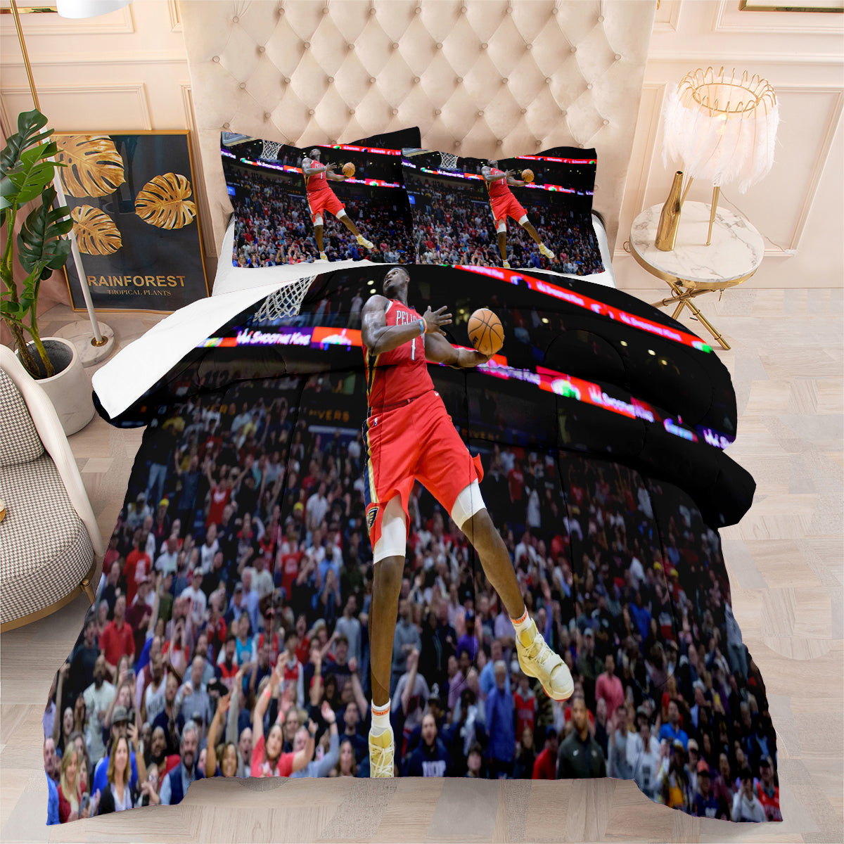 New Orleans Basketball Pelicans Comforter Pillowcases 3PC Sets All Season Reversible Quilted Duvet