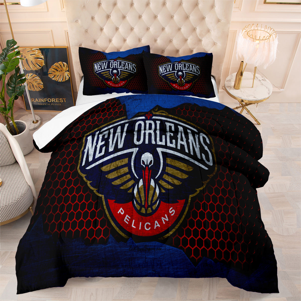 New Orleans Basketball Pelicans Comforter Pillowcases 3PC Sets All Season Reversible Quilted Duvet