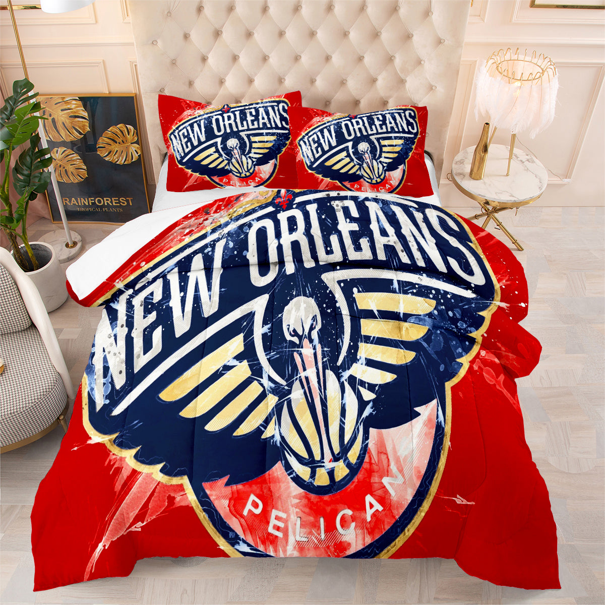 New Orleans Basketball Pelicans Comforter Pillowcases 3PC Sets All Season Reversible Quilted Duvet