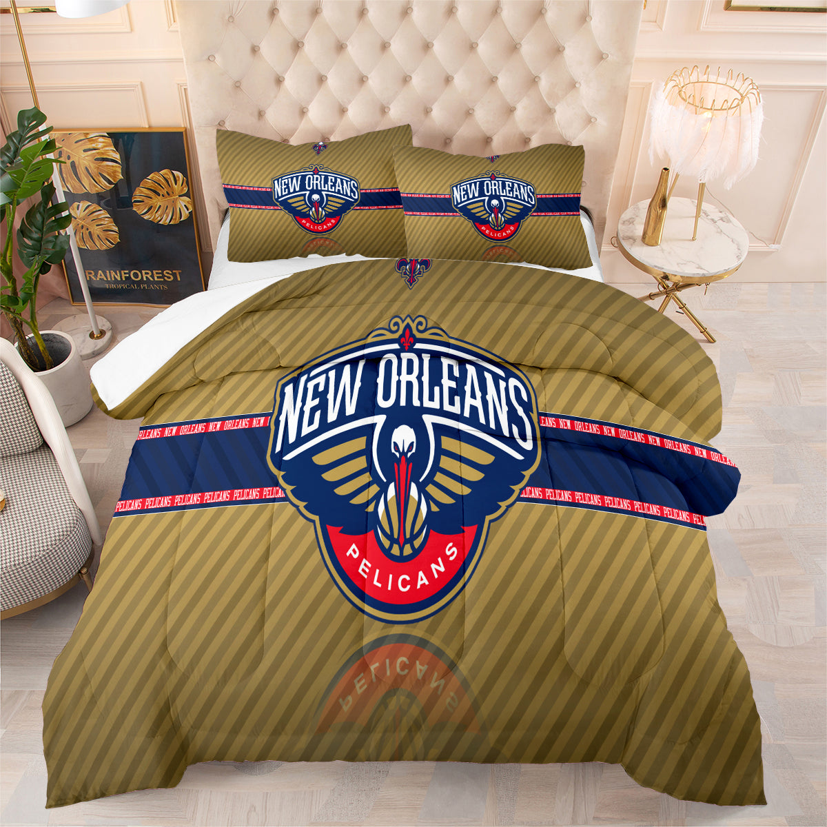 New Orleans Basketball Pelicans Comforter Pillowcases 3PC Sets All Season Reversible Quilted Duvet