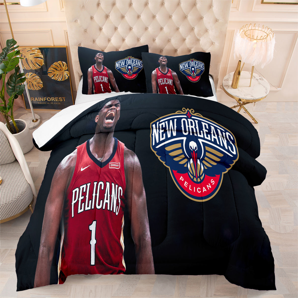 New Orleans Basketball Pelicans Comforter Pillowcases 3PC Sets All Season Reversible Quilted Duvet