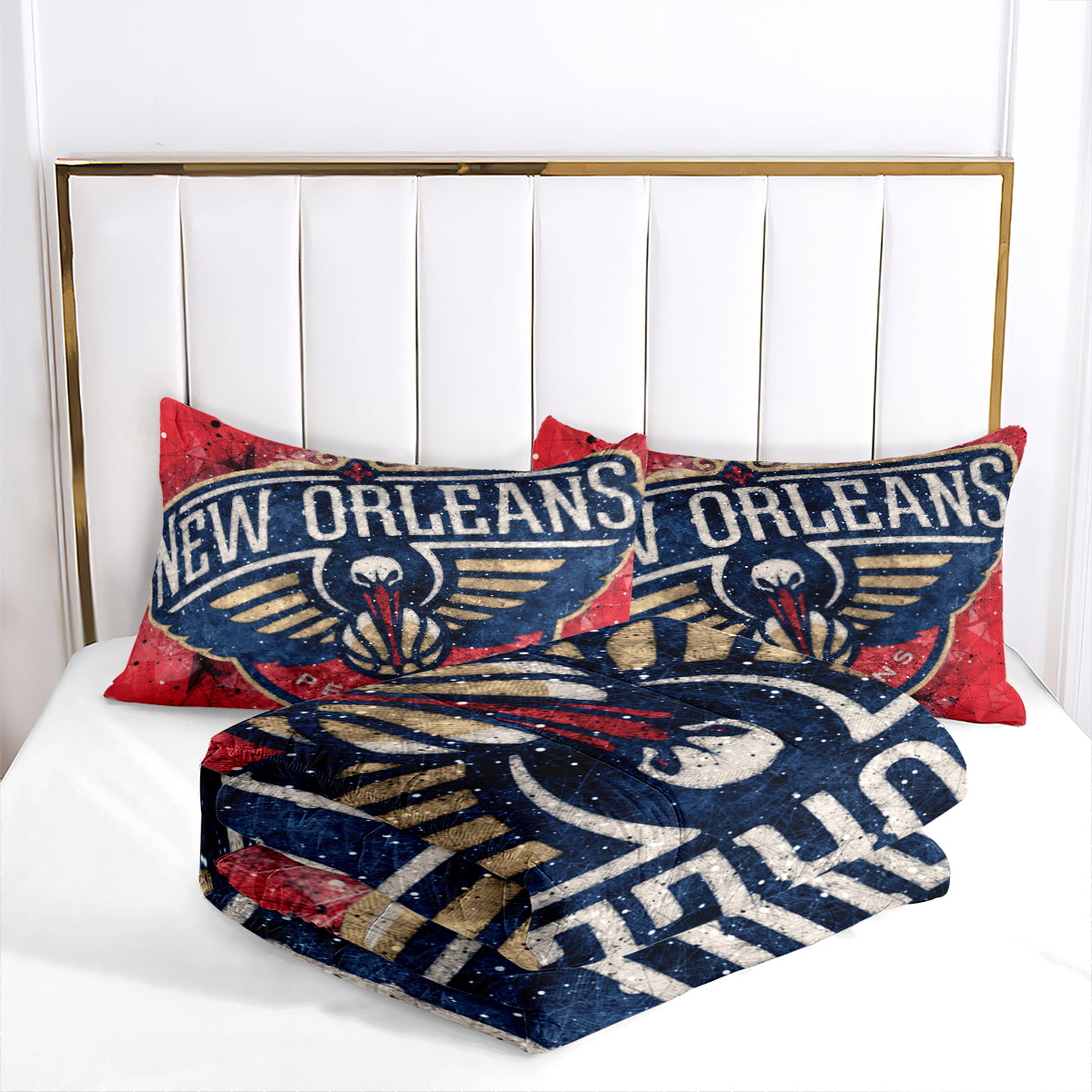 New Orleans Basketball Pelicans Comforter Pillowcases 3PC Sets All Season Reversible Quilted Duvet