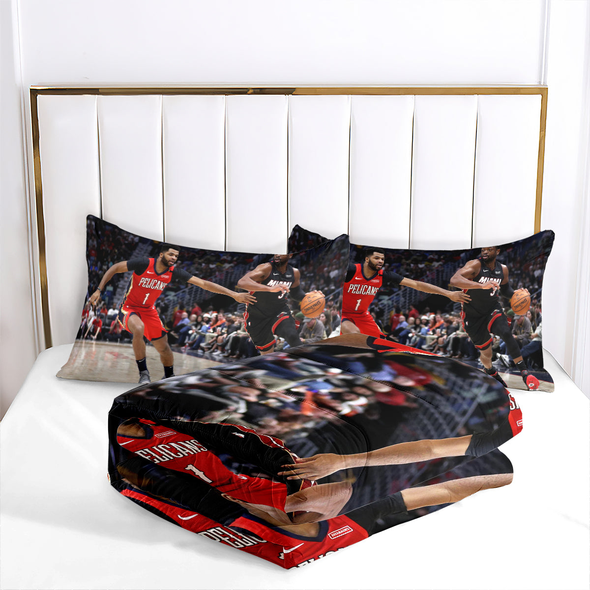 New Orleans Basketball Pelicans Comforter Pillowcases 3PC Sets All Season Reversible Quilted Duvet