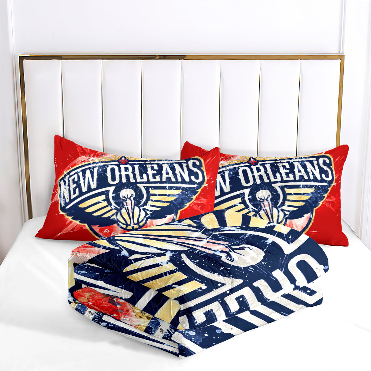 New Orleans Basketball Pelicans Comforter Pillowcases 3PC Sets All Season Reversible Quilted Duvet