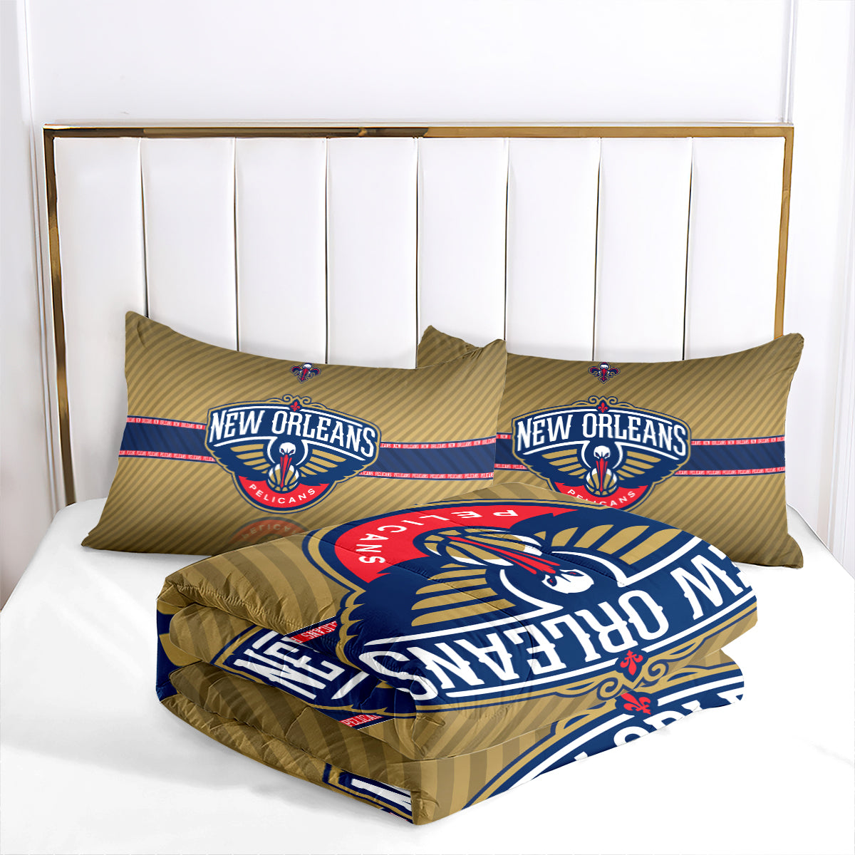 New Orleans Basketball Pelicans Comforter Pillowcases 3PC Sets All Season Reversible Quilted Duvet