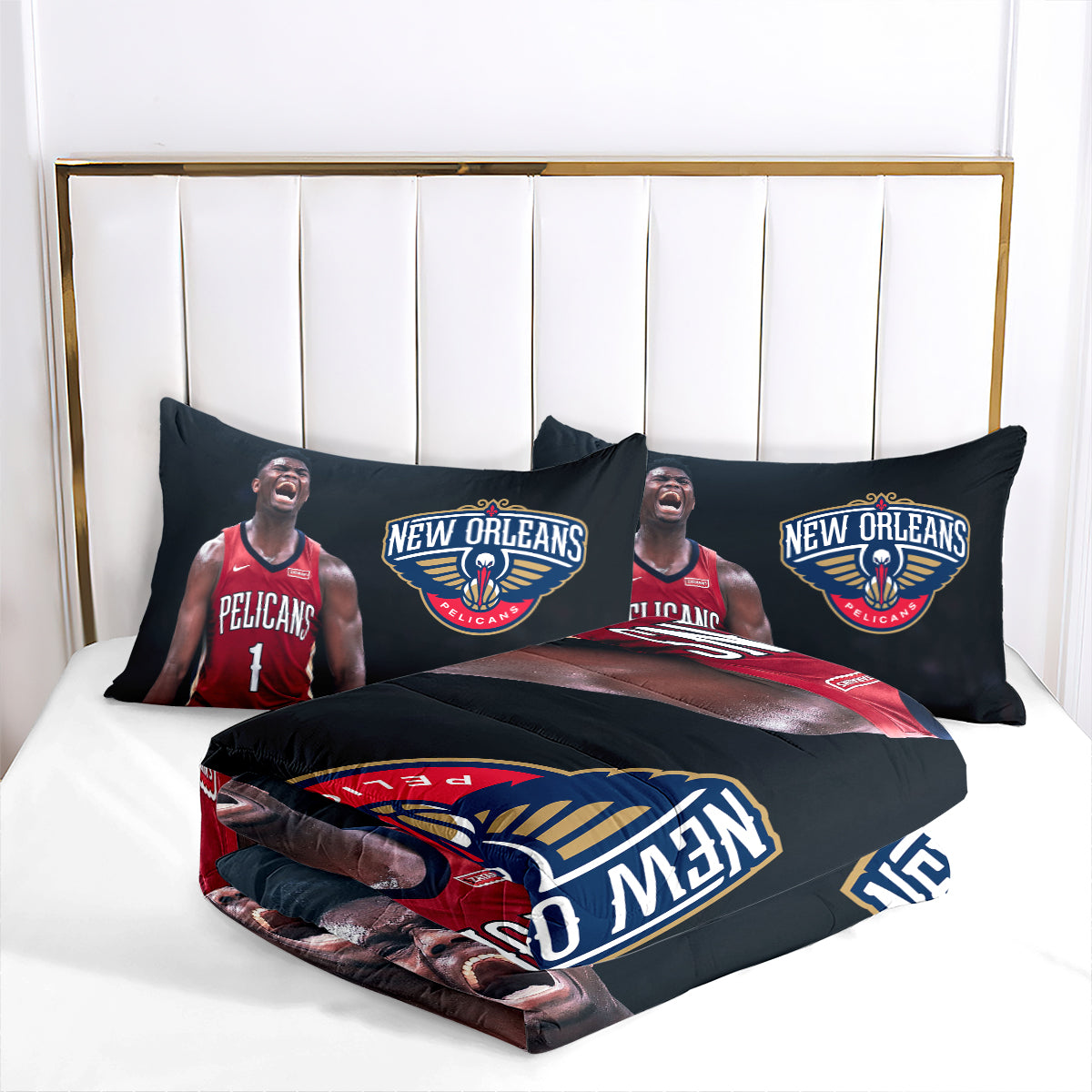 New Orleans Basketball Pelicans Comforter Pillowcases 3PC Sets All Season Reversible Quilted Duvet