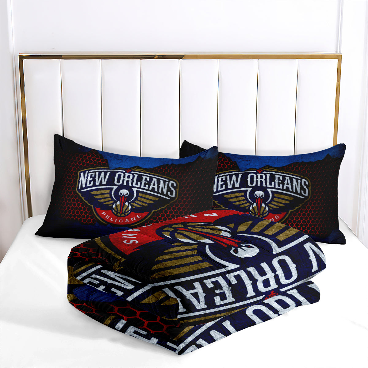 New Orleans Basketball Pelicans Comforter Pillowcases 3PC Sets All Season Reversible Quilted Duvet