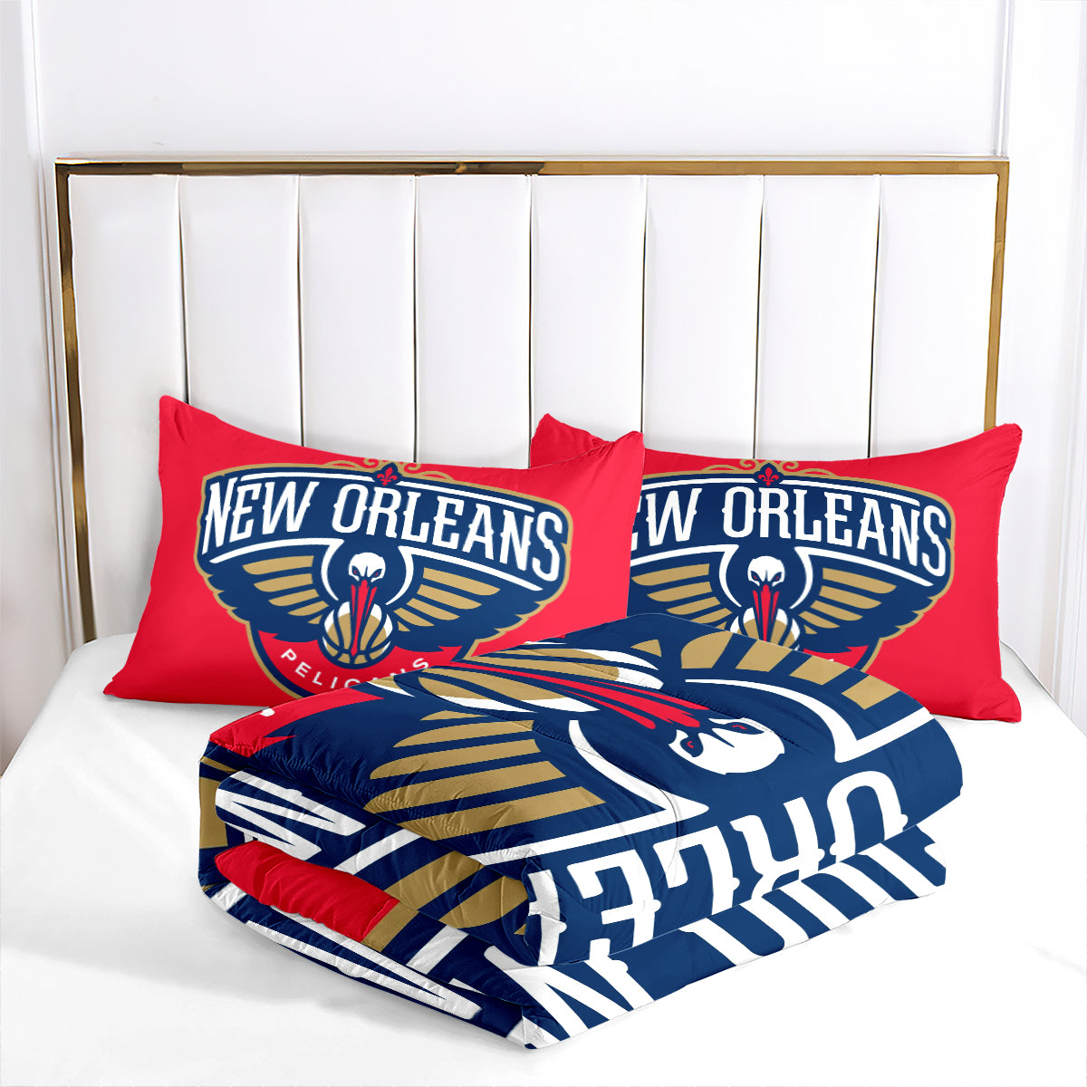 New Orleans Basketball Pelicans Comforter Pillowcases 3PC Sets All Season Reversible Quilted Duvet