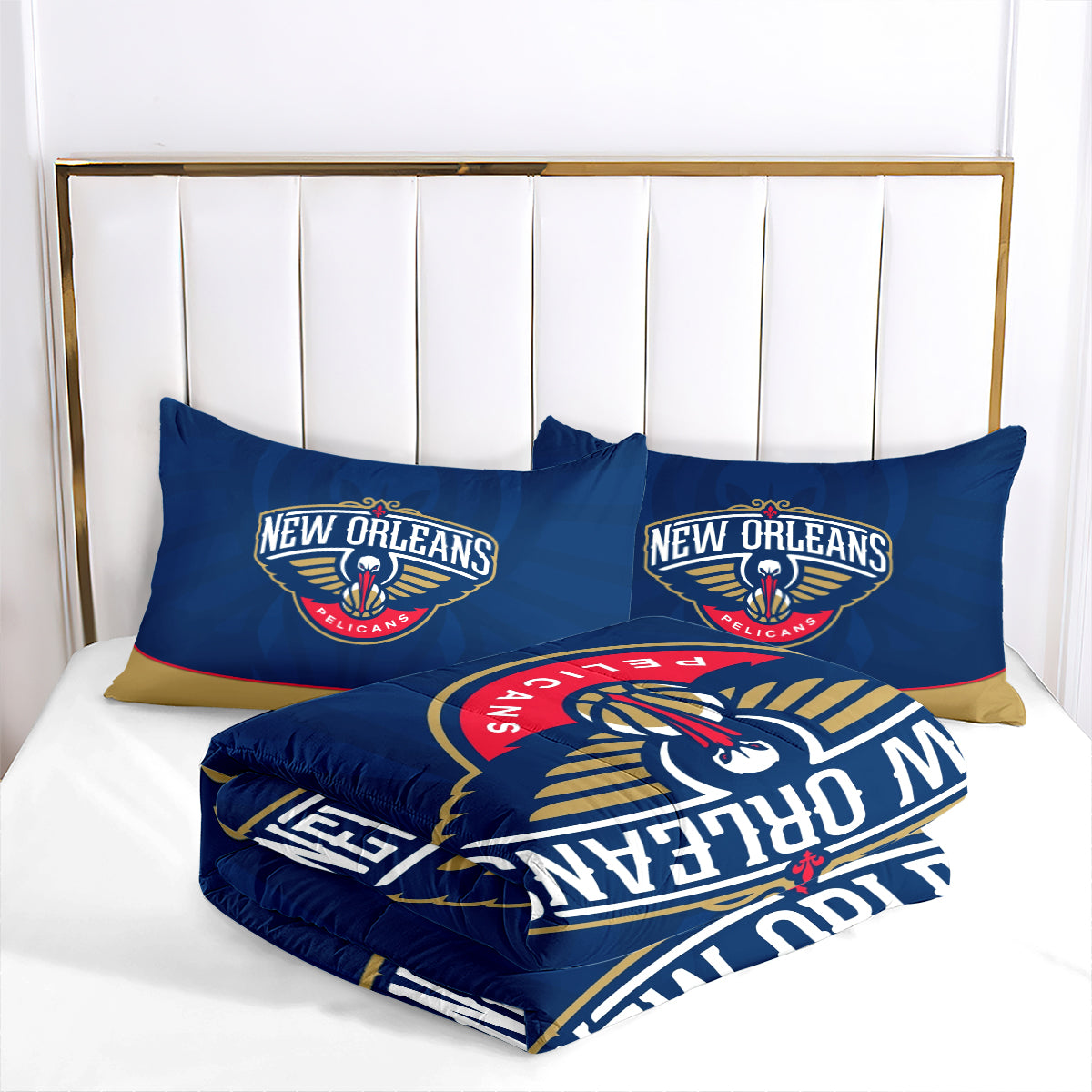 New Orleans Basketball Pelicans Comforter Pillowcases 3PC Sets All Season Reversible Quilted Duvet