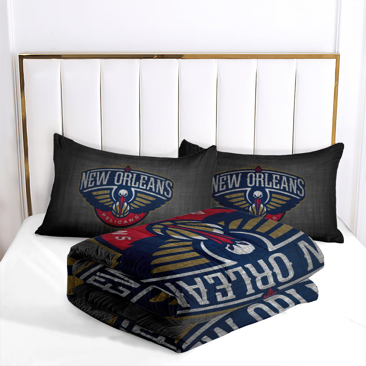 New Orleans Basketball Pelicans Comforter Pillowcases 3PC Sets All Season Reversible Quilted Duvet