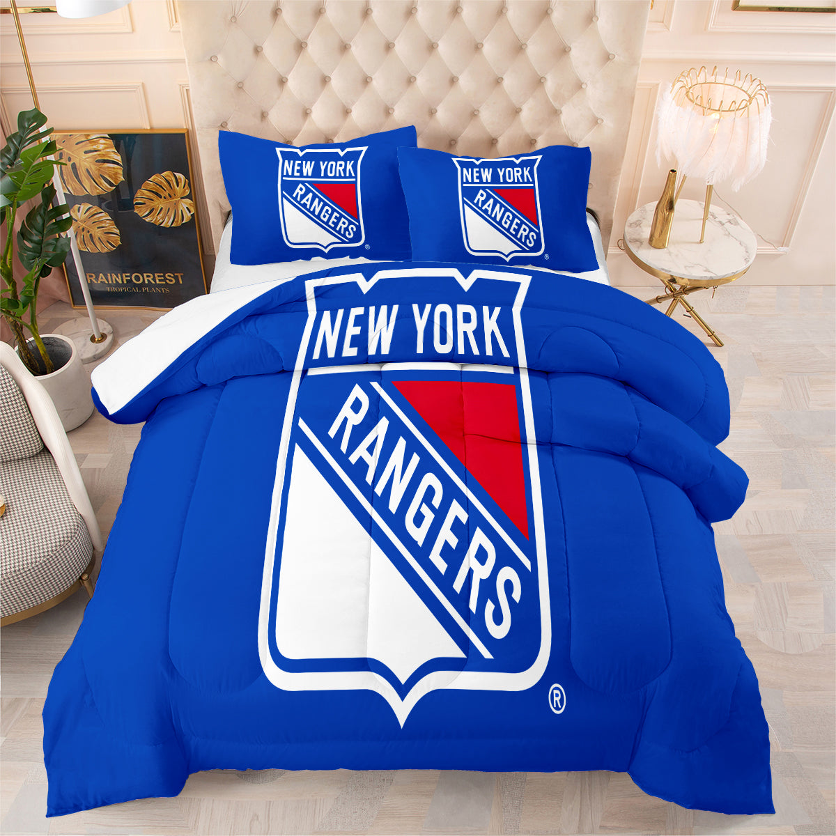New York Hockey Rangers Comforter Pillowcases 3PC Sets Blanket All Season Reversible Quilted Duvet