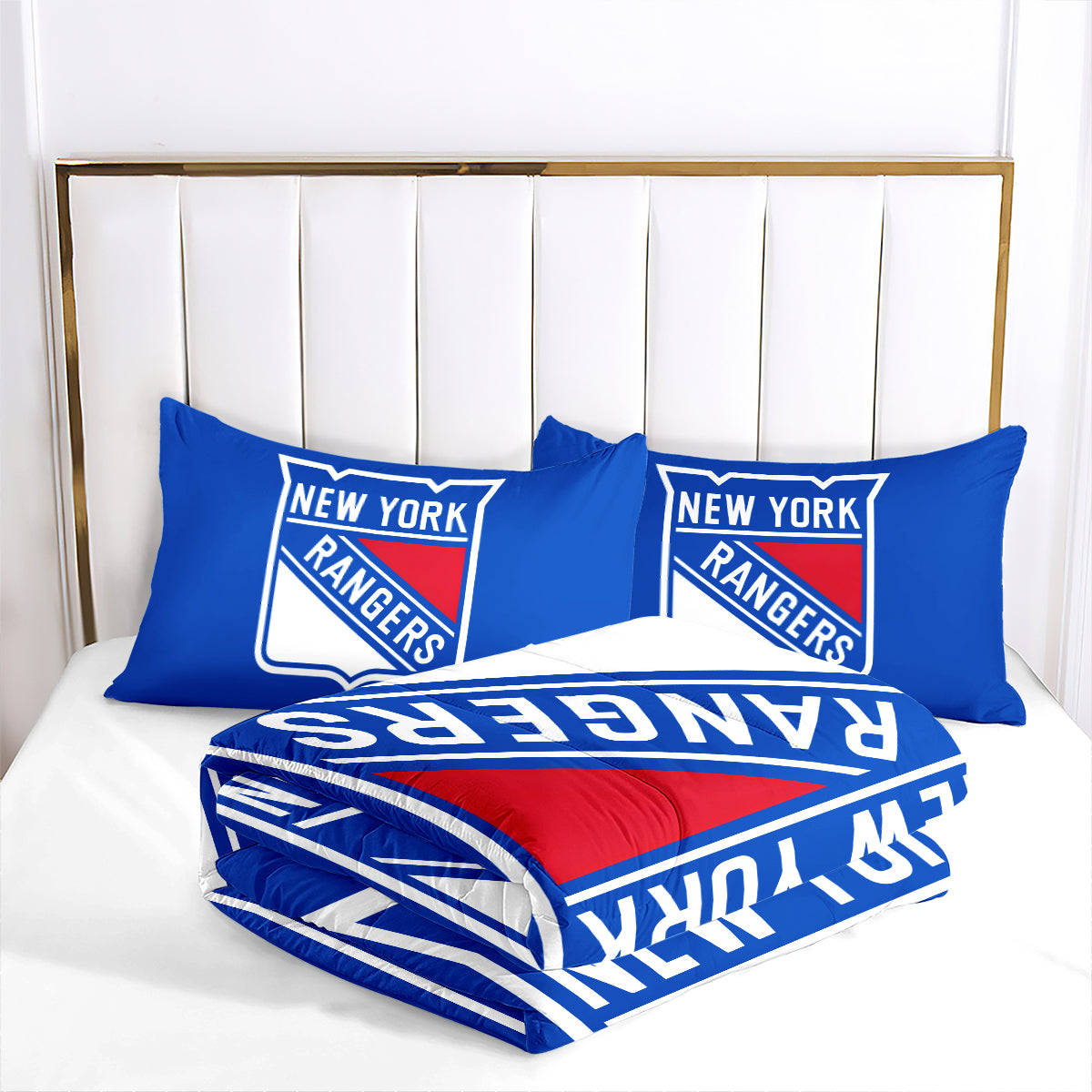 New York Hockey Rangers Comforter Pillowcases 3PC Sets Blanket All Season Reversible Quilted Duvet
