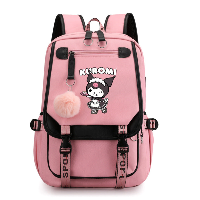 Kuromi Waterproof Backpack School Notebook Travel Bags USB Charging