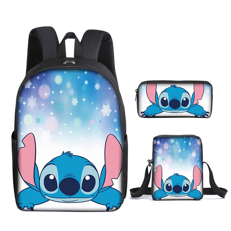 Stitch Full Printed Backpack Schoolbag Travel Notebook Bag Lunch Bag Pencil Bag for Kids Students 3PCS