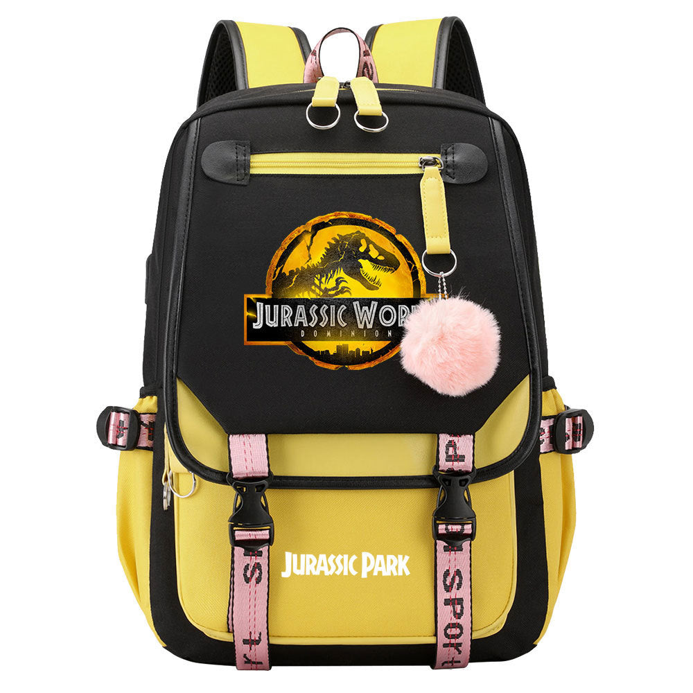 Jurassic World Dinosaur Park Waterproof Backpack School Notebook Travel Bags USB Charging