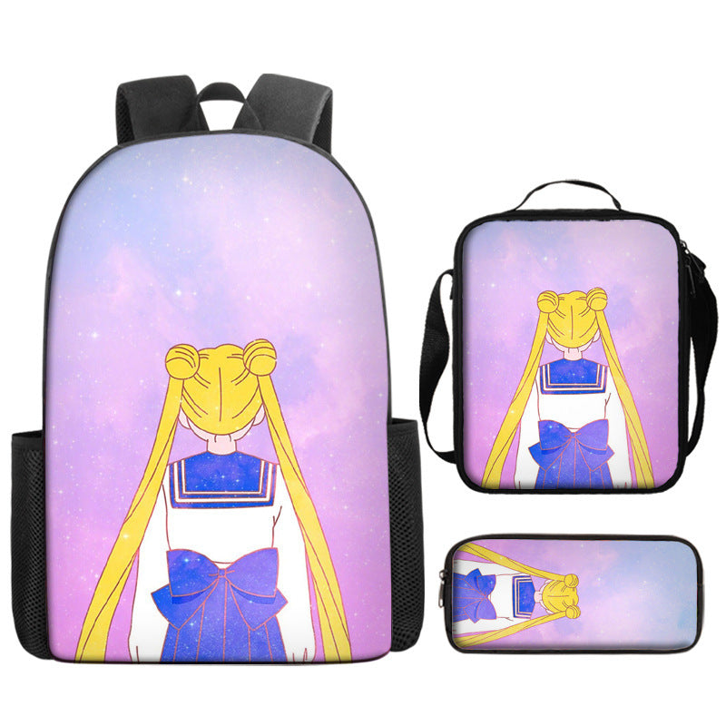 Sailor Moon Full Printed Backpack Schoolbag Travel Notebook Bag Lunch Bag Pencil Bag for Kids Students 3PCS