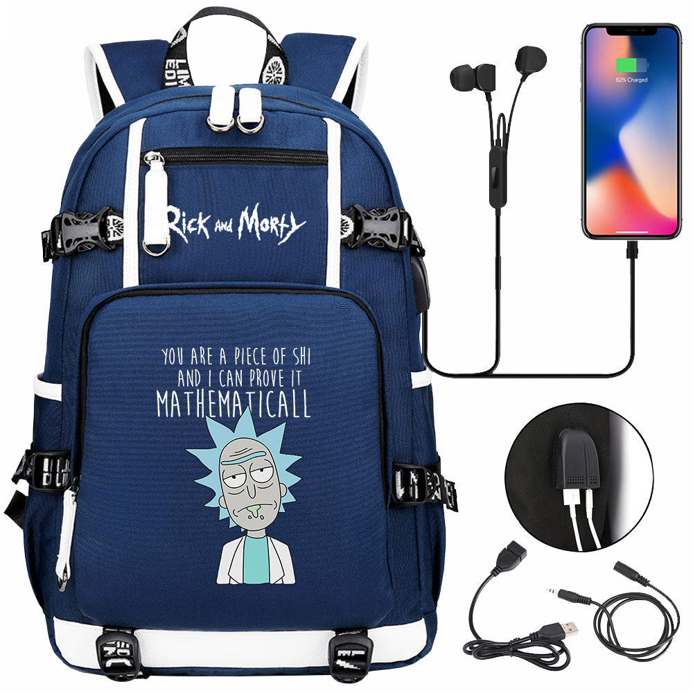 Rick And Morty USB Charging Backpack School Notebook Travel Bags