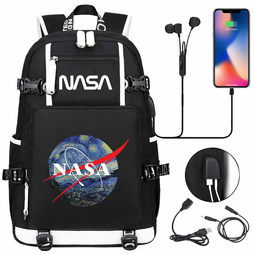 Nasa Space USB Charging Backpack School Notebook Travel Bags