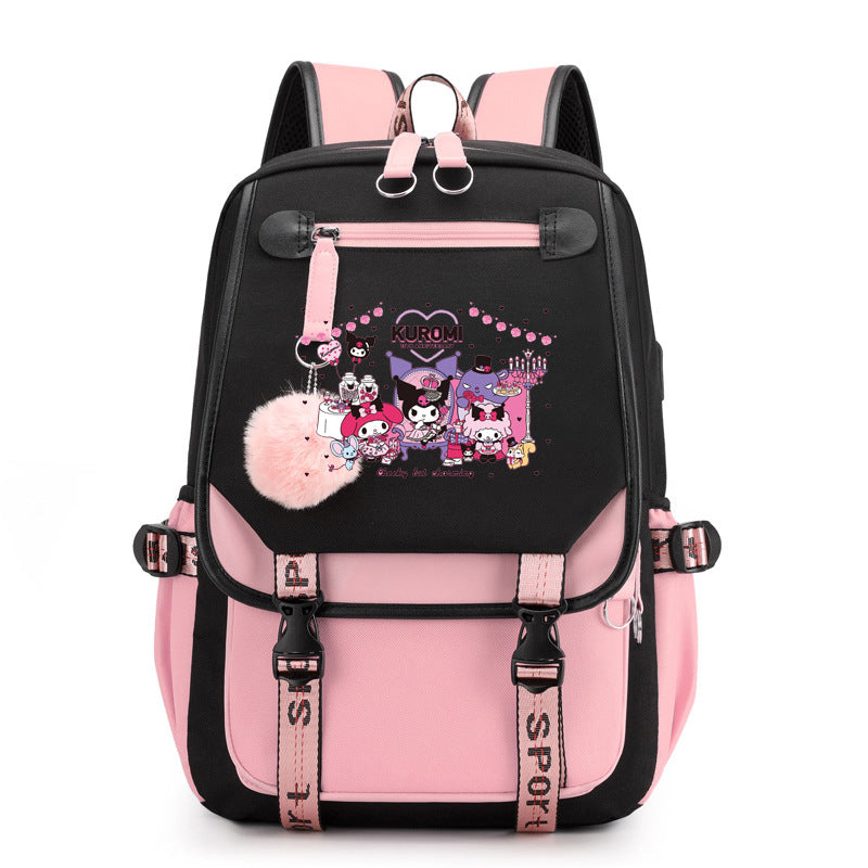 Kuromi Waterproof Backpack School Notebook Travel Bags USB Charging